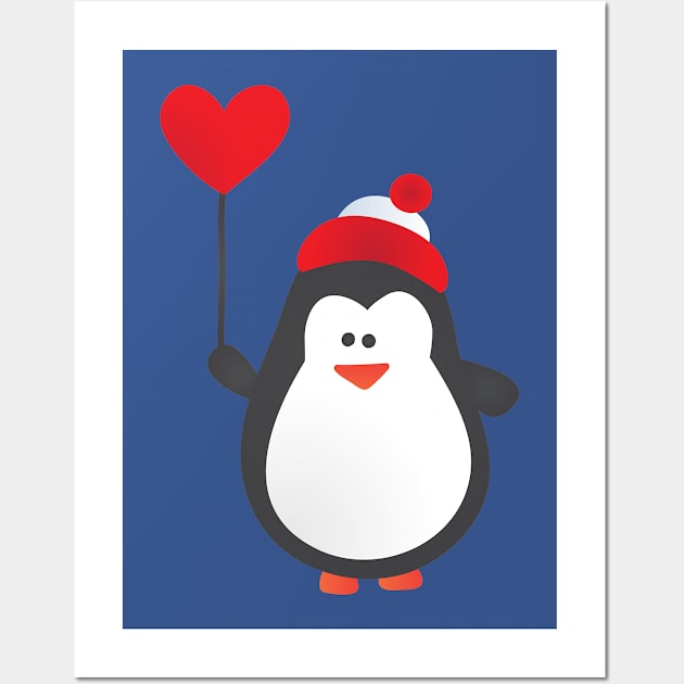 Cute Penguin with Heart Balloon Wall Art by bluerockproducts